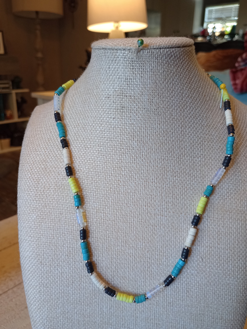 paparazzi Turquoise, Yellow, Black & White Beaded Necklace